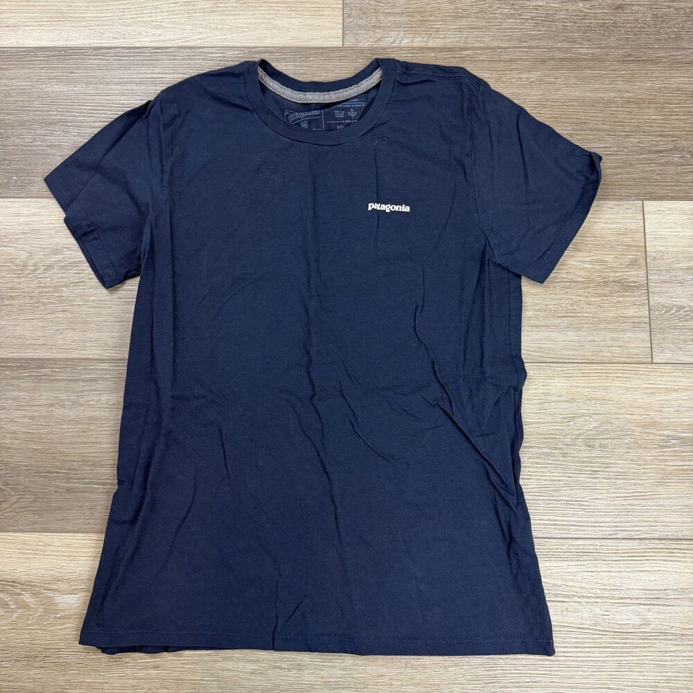 Patagonia Shirt Mens Medium Blue Mountain Logo Graphic T-Shirt Tee Outdoor